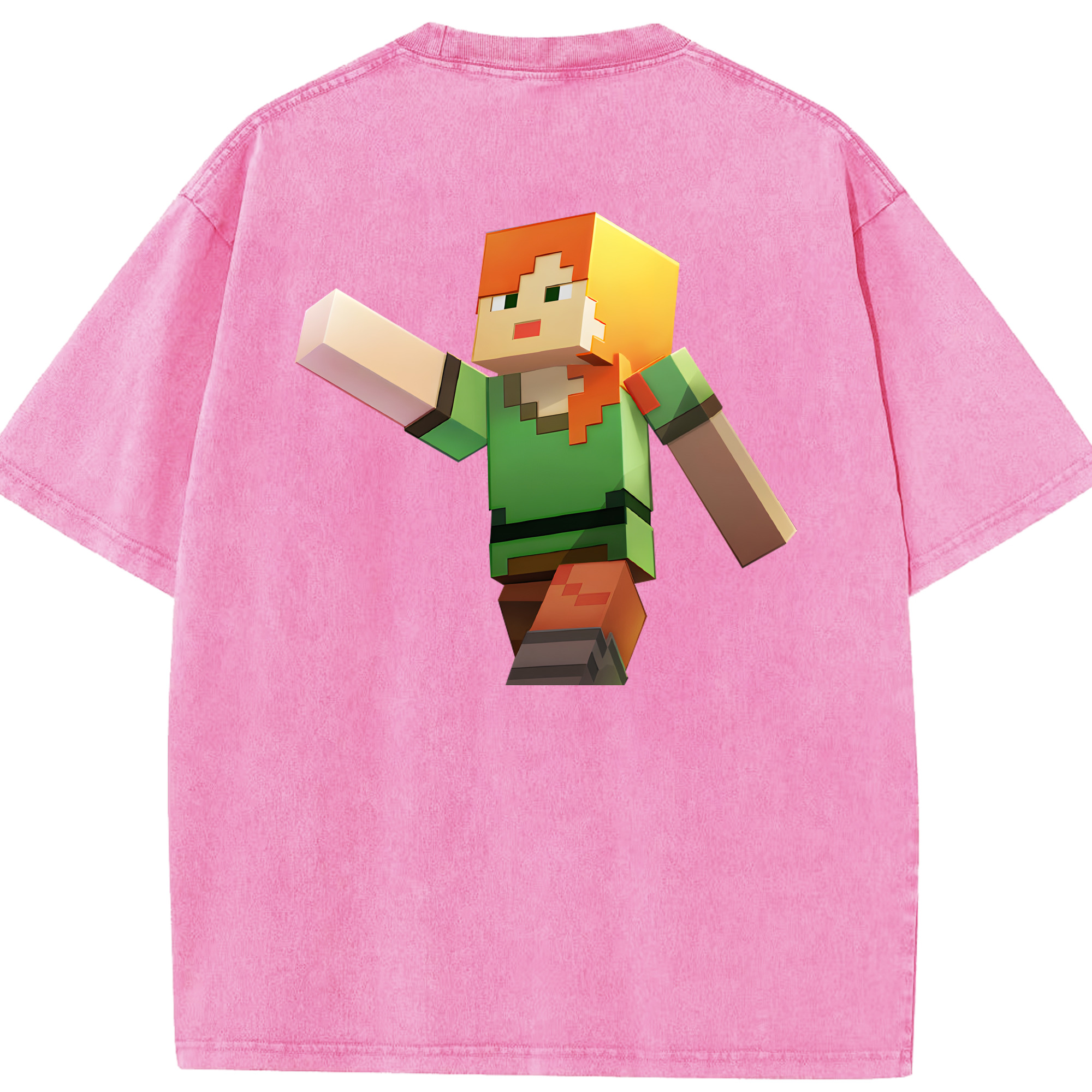（画像用） マインクラフト ブロックの世界 Minecraft MC Block world 綿100% ヴィンテージ風 半袖Tシャツ（背面プリント）